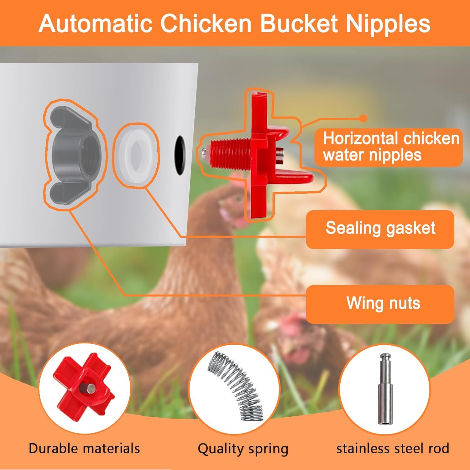 20× Chicken Nipples Automatic Waterer Poultry Drinker Hen Duck Quail Drinking US