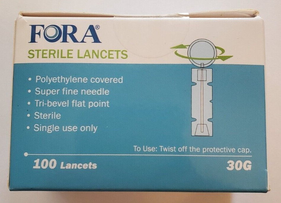 Fora, Sterile Lancets, 30G Box of 100 Exp 2021 New Sealed