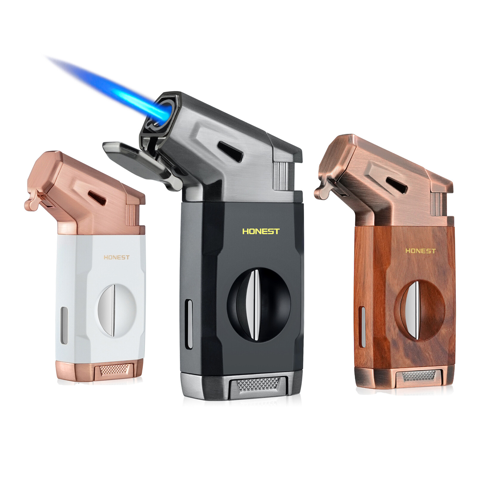 Torch Cigar Lighter Built-in V Cigar Cutter Refillable Butane Torch Lighters