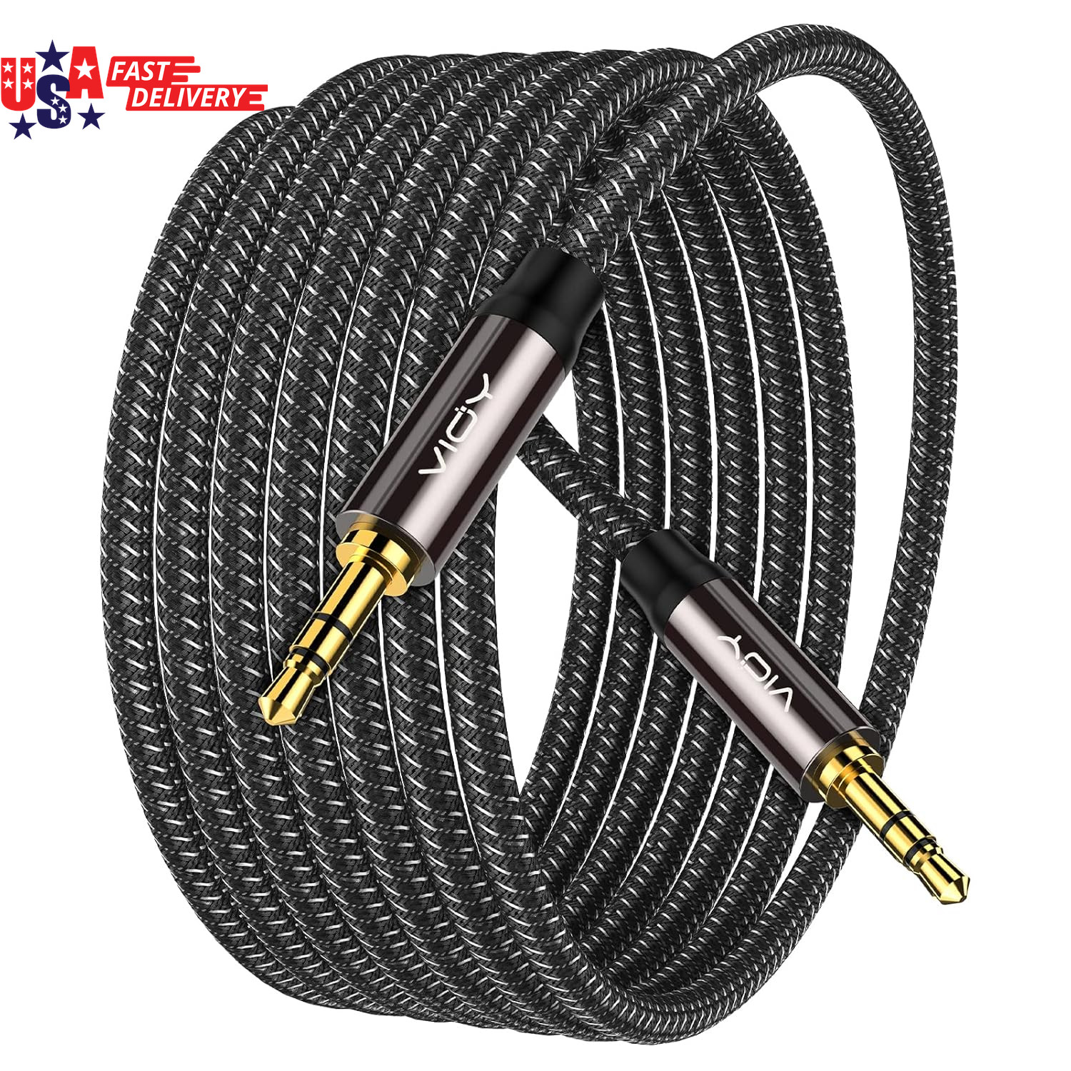 Aux Cable (20 Ft), [Copper Shell, Hi-Fi Sound] 3.5 Mm Male to Male Braided Auxil