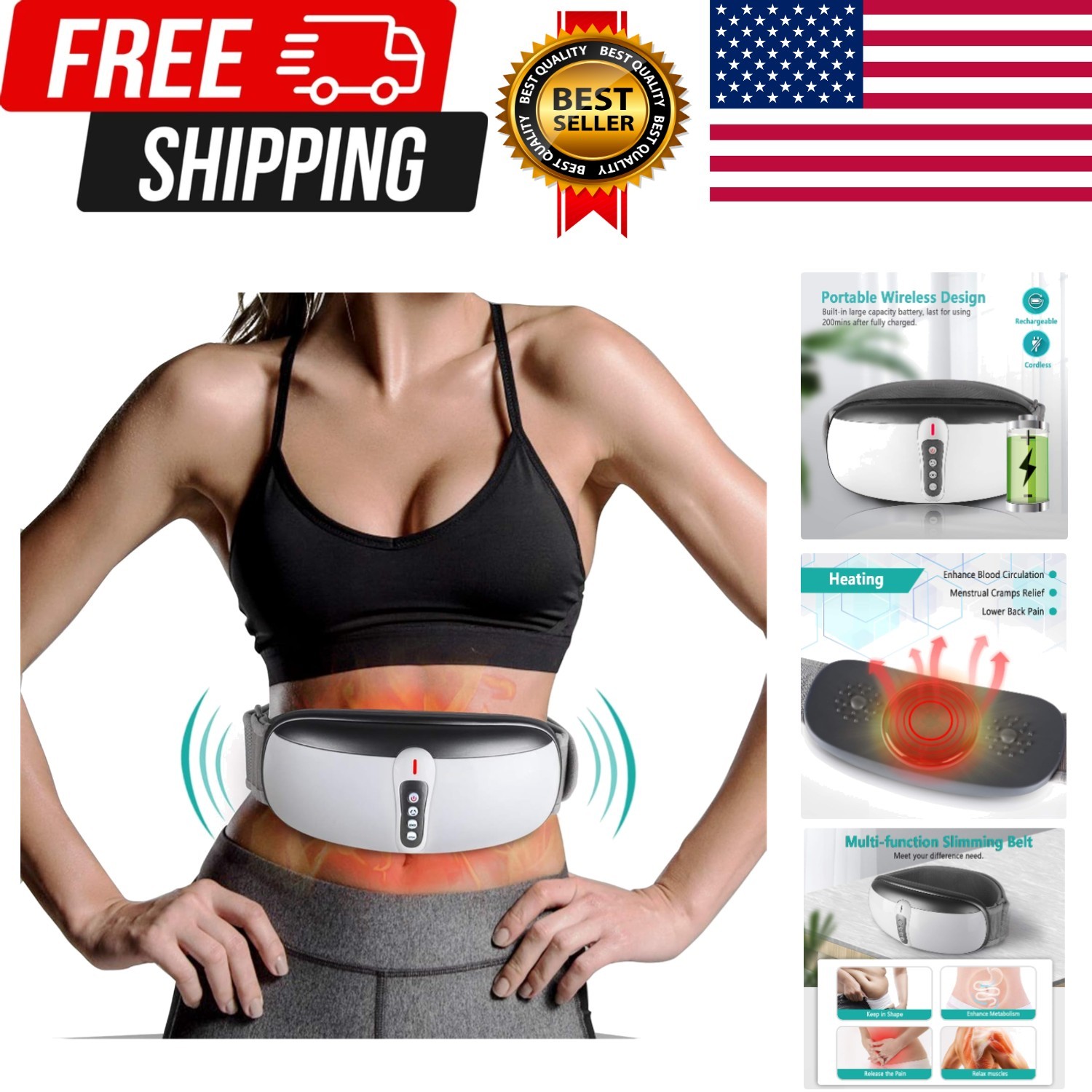 Wireless Slimming Belt, Abdominal Massager Portable Weight Loss Machine with ...