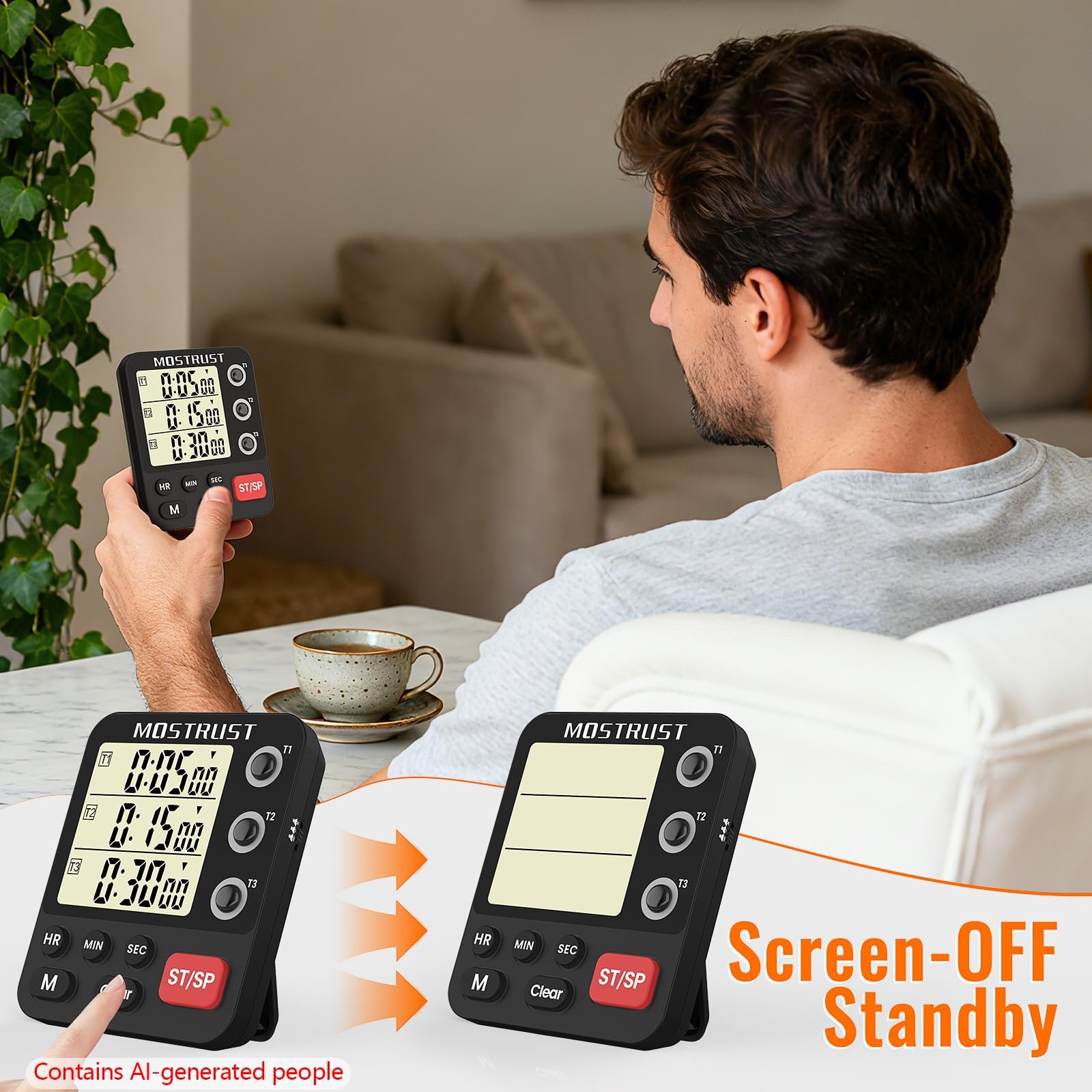Digital Dual Kitchen Timer, 3 Channels Triple Countdown Timer for Cooking, Ma...
