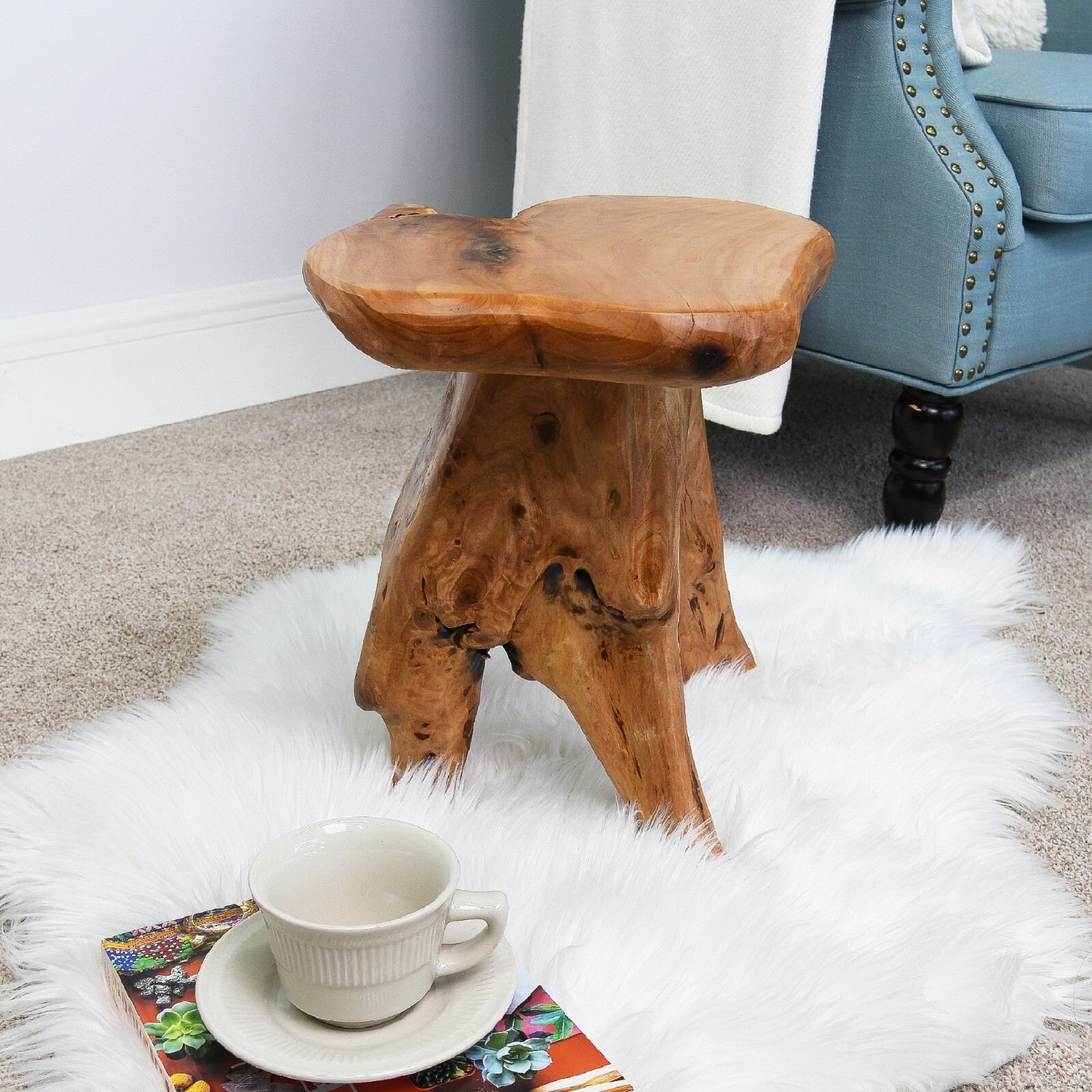 Cedar Roots Plant Stand Naturally Shaped Mushroom Stool Side Table 13.5"x12"x15"