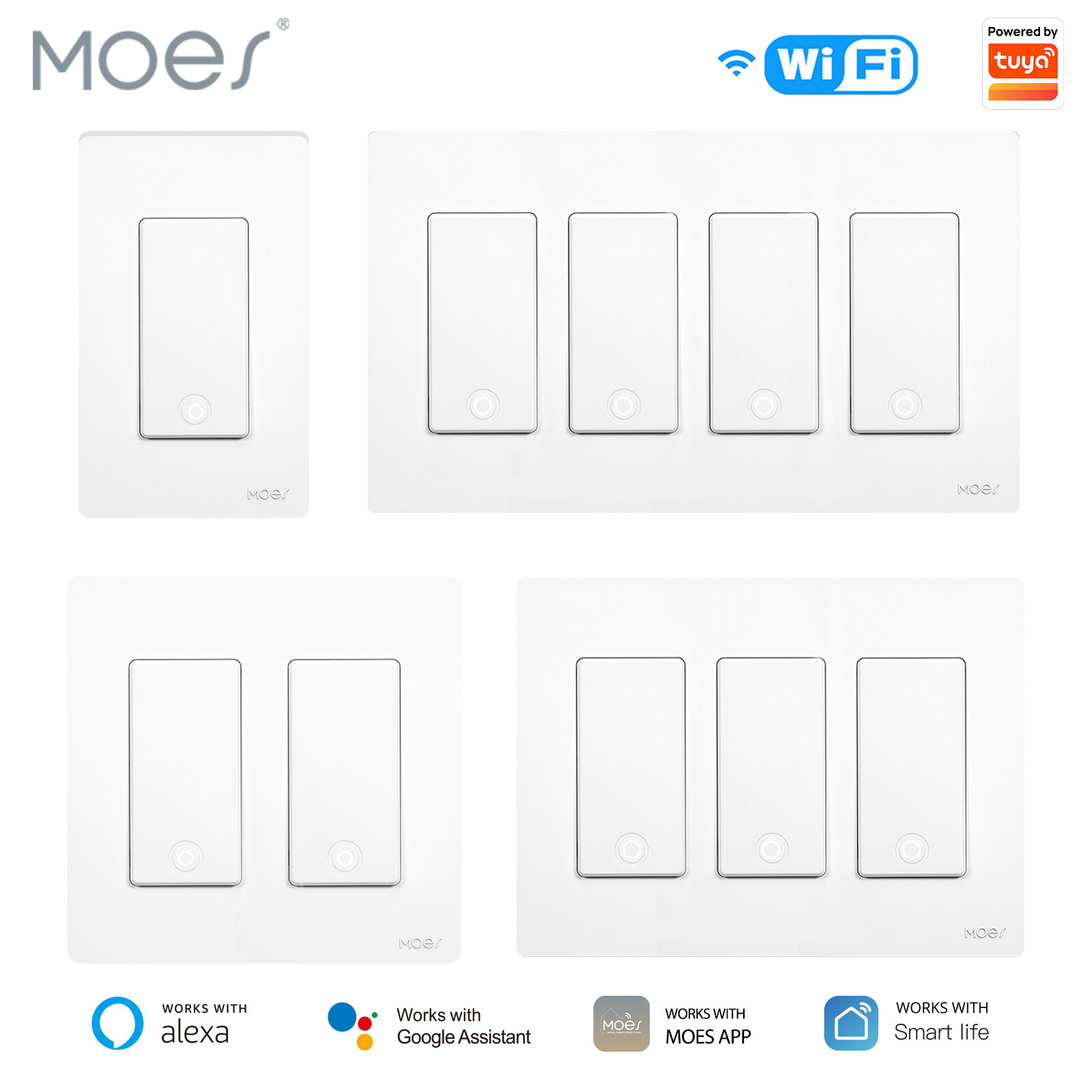 MOES 1/2/3/4 Gang WiFi Smart Light Switch Wall 3 Way Timer Alexa Google APP NEW