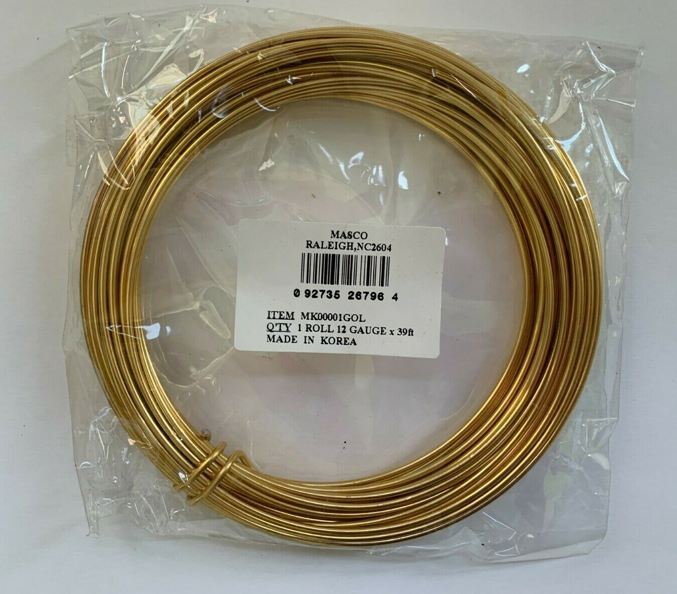 Masco 12 Gauge Round Gold-toned Aluminum Wire 39 Ft for Jewelry Floral Crafts