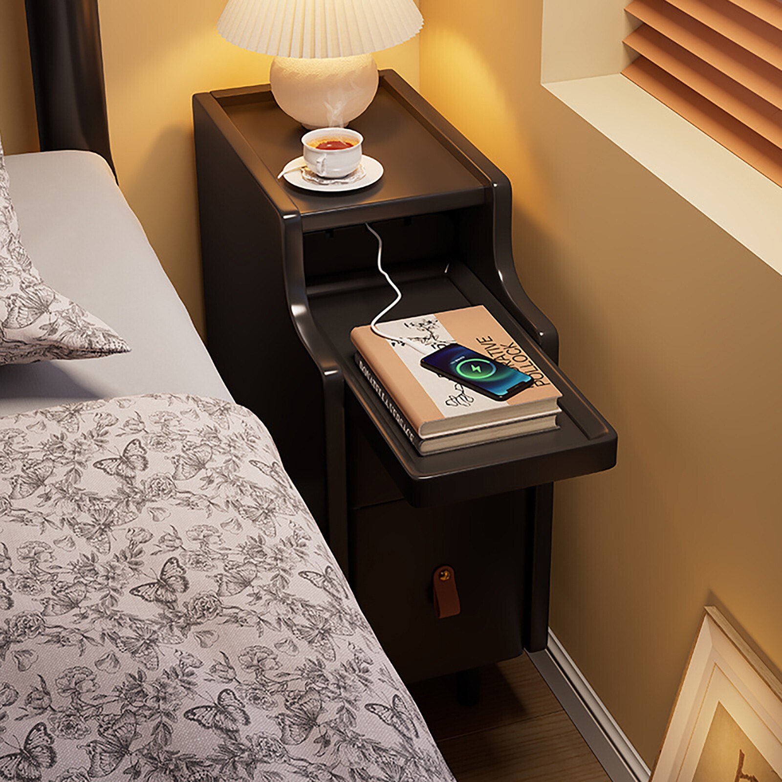 2-Tier Bedroom Storage Cabinet Nightstand with 2 Drawers Modern Bedside Table