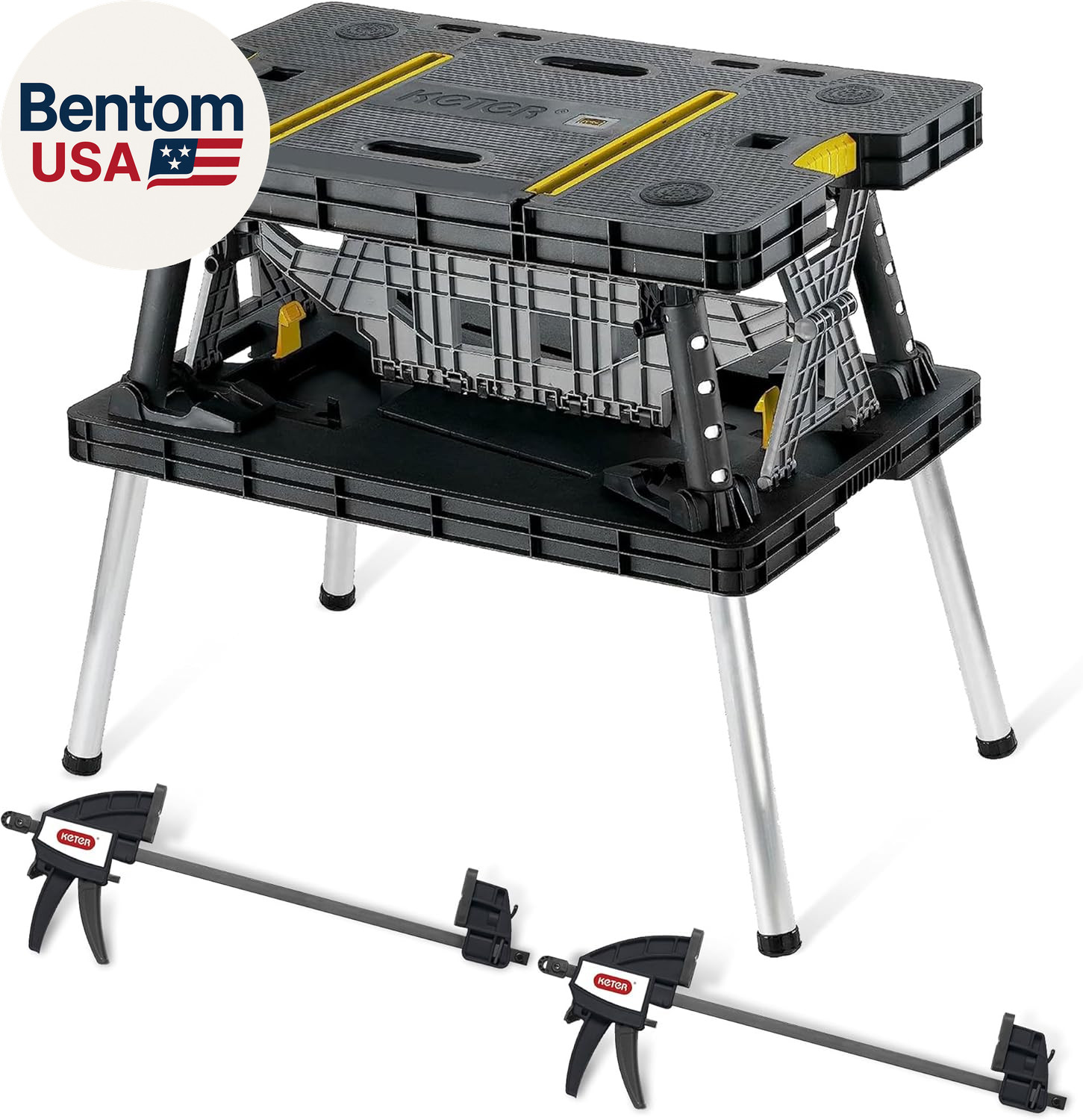 Heavy-Duty Folding Workbench with 1,000 Pound Capacity - Foldable Work Table for