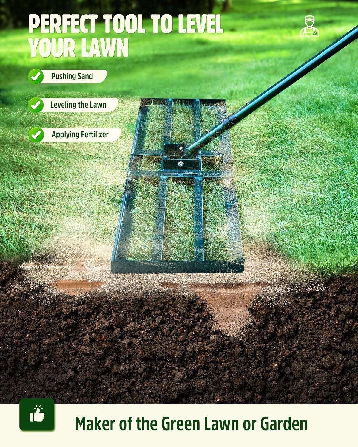 Adjustable 78" Long Handle Lawn Leveling Rake, 45"x10" Plate
