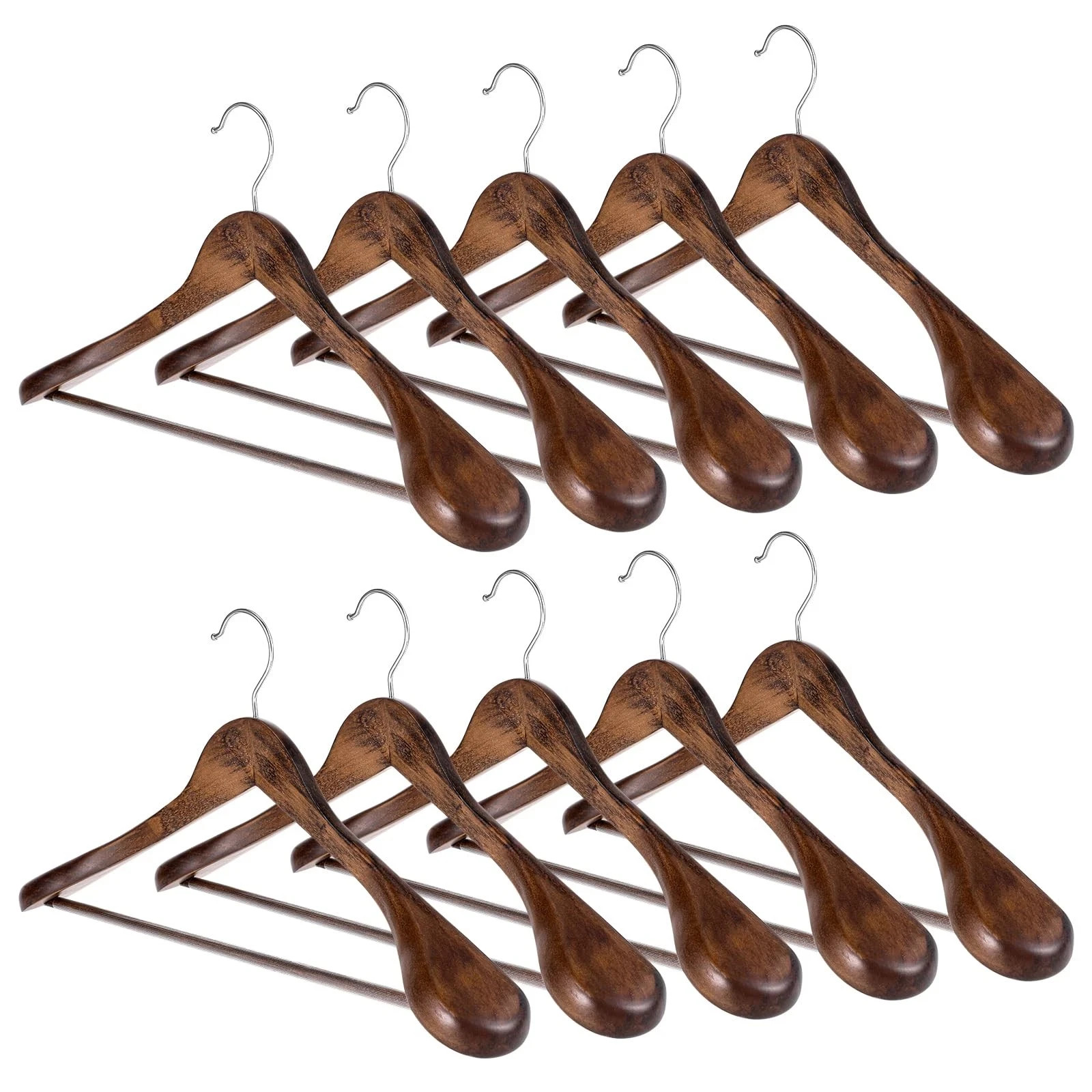 Wooden Suit Hangers 12 Pack Wide Shoulder Wooden Suit Coat Hangers with Non S...