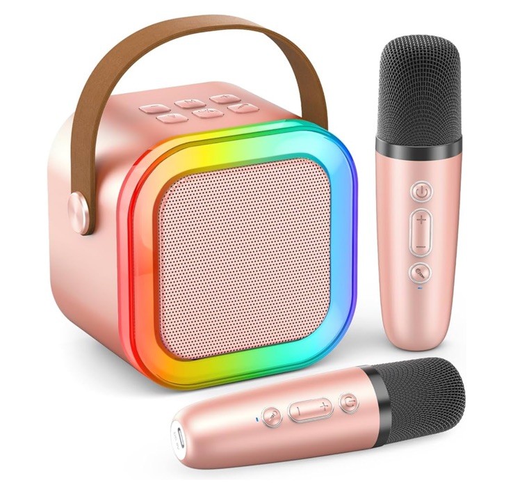 Peski Mini Karaoke Machine Portable Bluetooth Speaker With 2 Wireless Mic