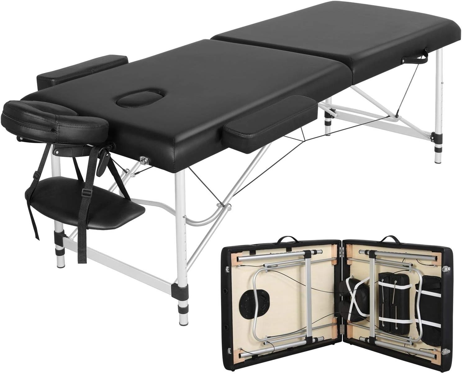 Portable Massage Table Foldable Adjustable Salon Lash Bed Black 28 in wide