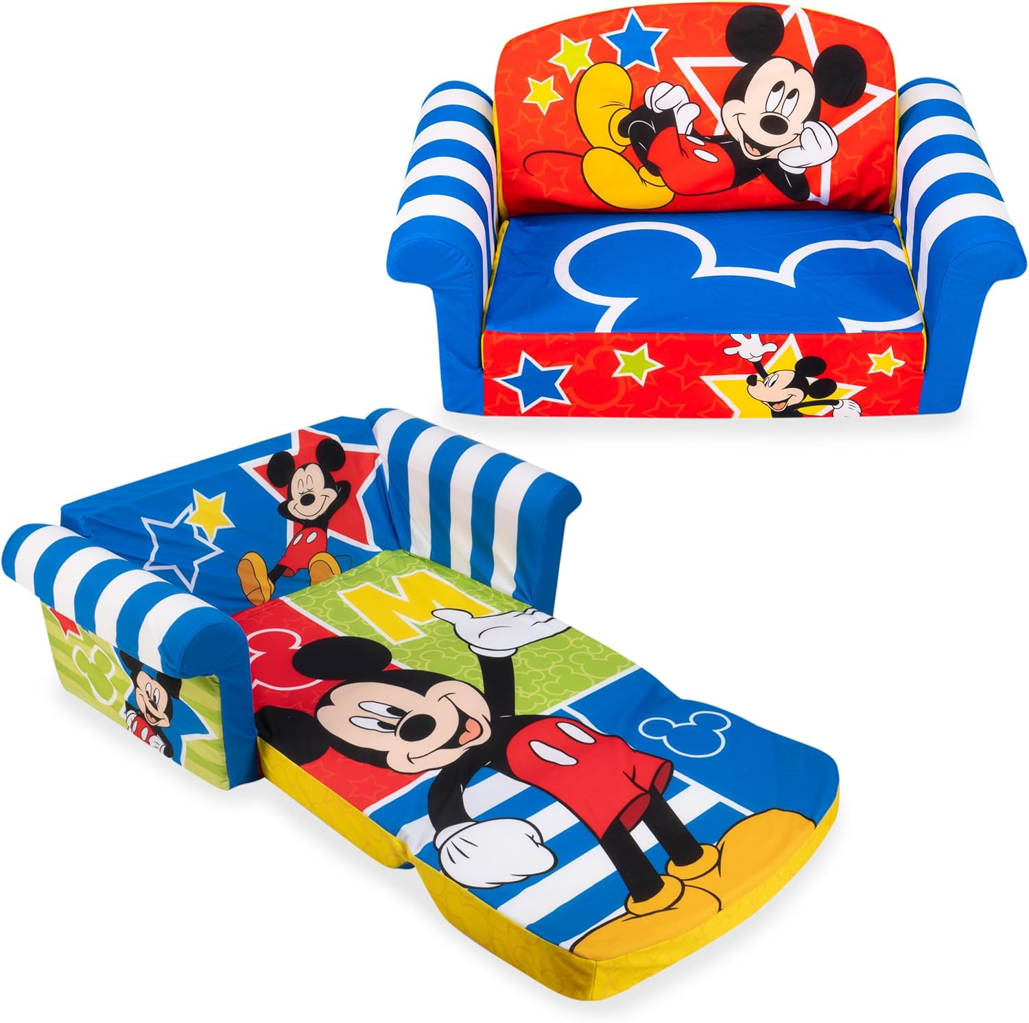 Kids Sofa, 2-In-1 Flip Open Foam Couch and Bed, Mickey Mouse - Pullout Sleeper f