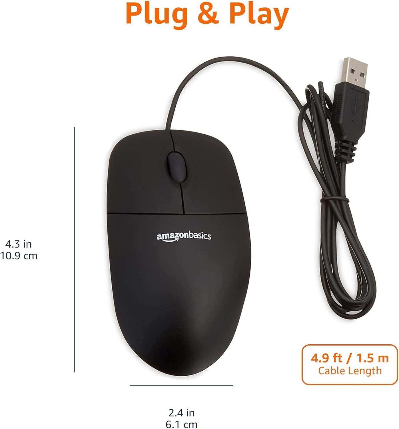 3-Button USB Wired Mouse with Scrolling and Tracking - Standard, Black