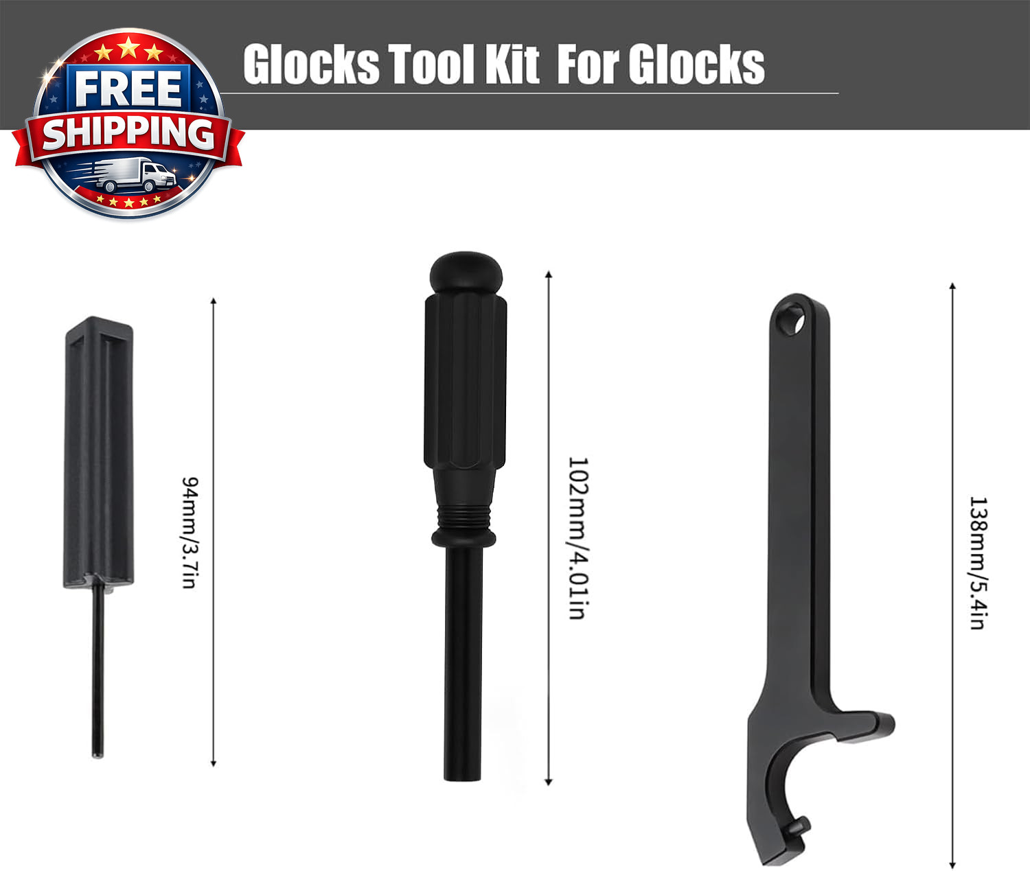3PCS Tool Kit for Glock, Front Sight Remove Pusher 3/16" Hex Tool, Magazine Disa