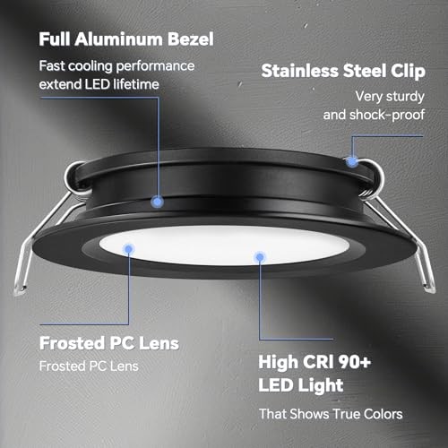 RV 2.75" Recessed LED Ceiling Light 12V Ultra-Thin Black Finish Cool White