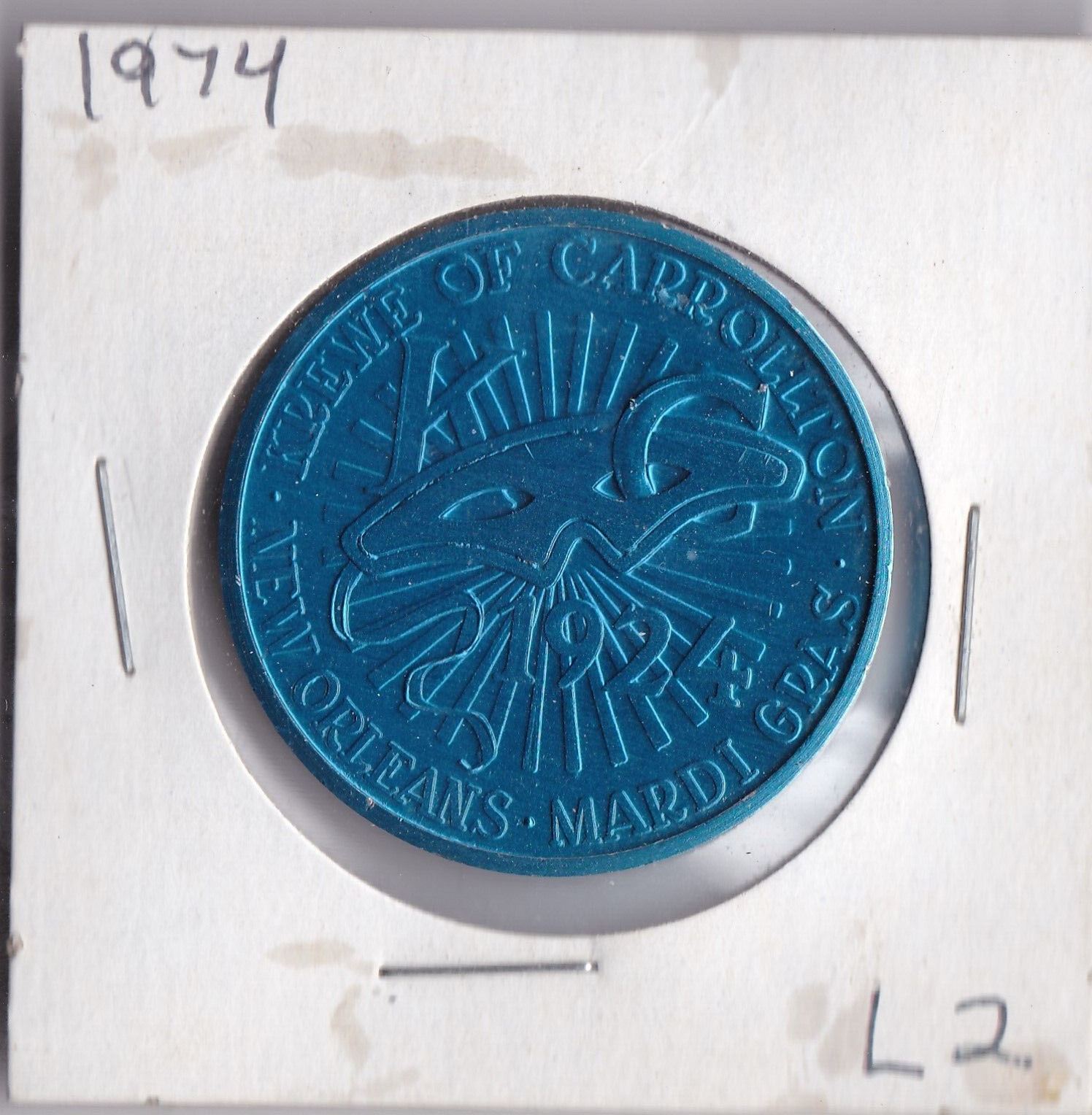 1974 Mardi Gras DOUBLOON  KREWE OF CARROLLTON NEW ORLEANS MARDI GRAS ( Blue L2)