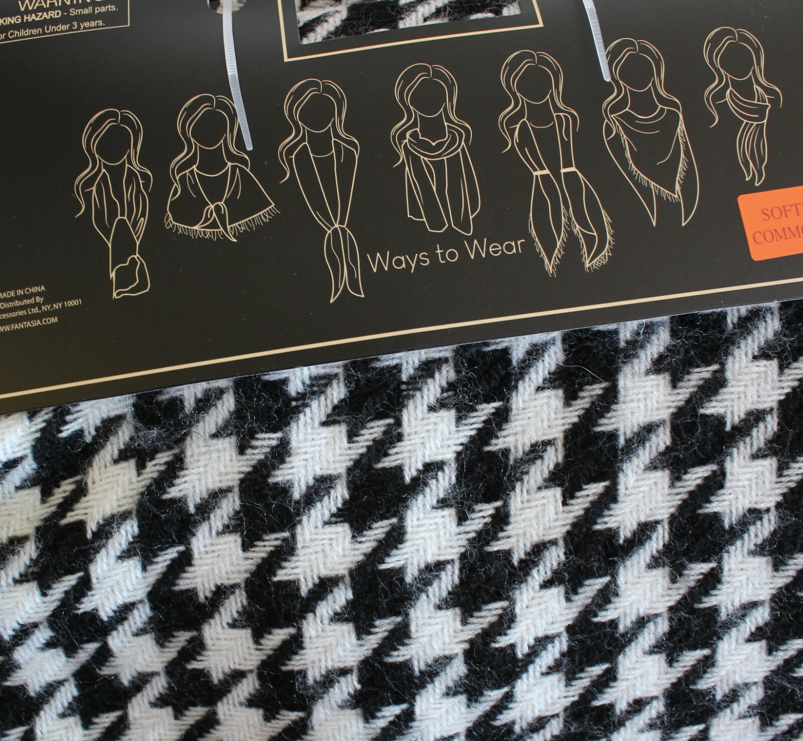Twig & Arrow Women's Scarf One Size Black White Houndstooth Blanket Wrap Shawl