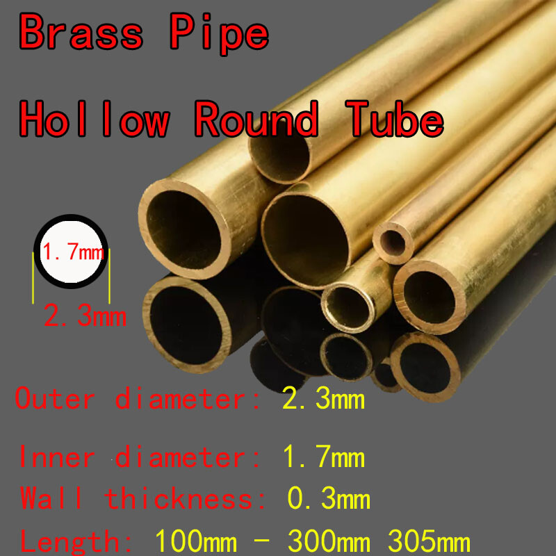 1pcs OD 2.3mm ID 1.7mm Brass Pipe Hollow Round Tube 100mm-305mm Long 0.3mm Thick