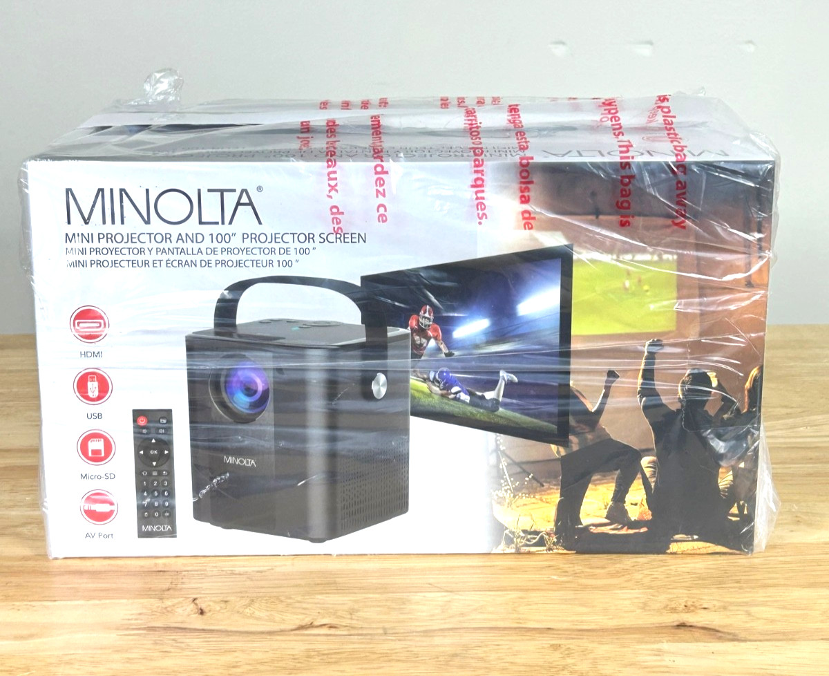 Minolta Mini Projector MN674 Bundle With 100" Screen Remote Brand NEW Free Ship