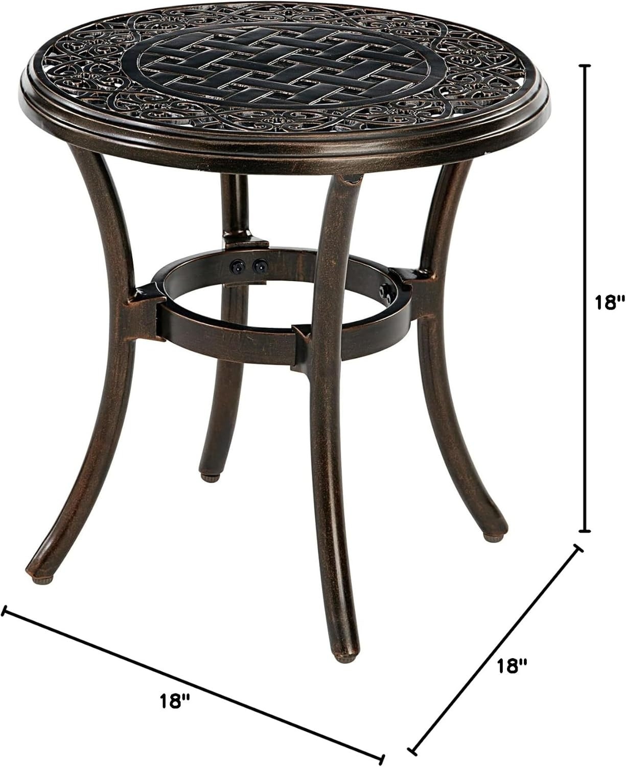 Durable 18" Round Aluminum Side Table - Weather-Resistant Bronze Finish