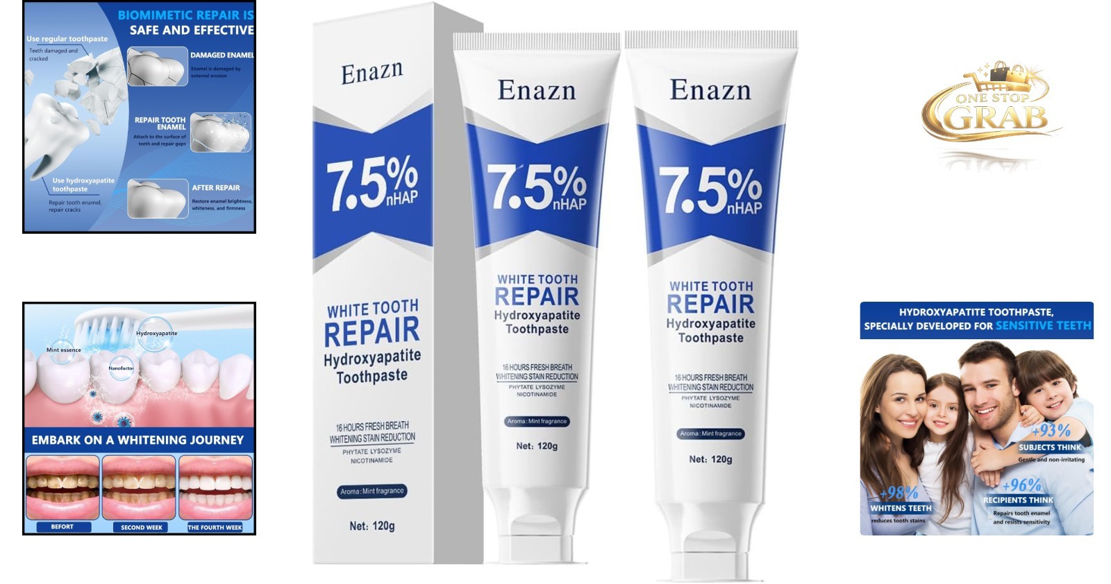 Nano Hydroxyapatite Fluoride-Free Toothpaste 4.23 Oz 2 Pack Enamel Protection...