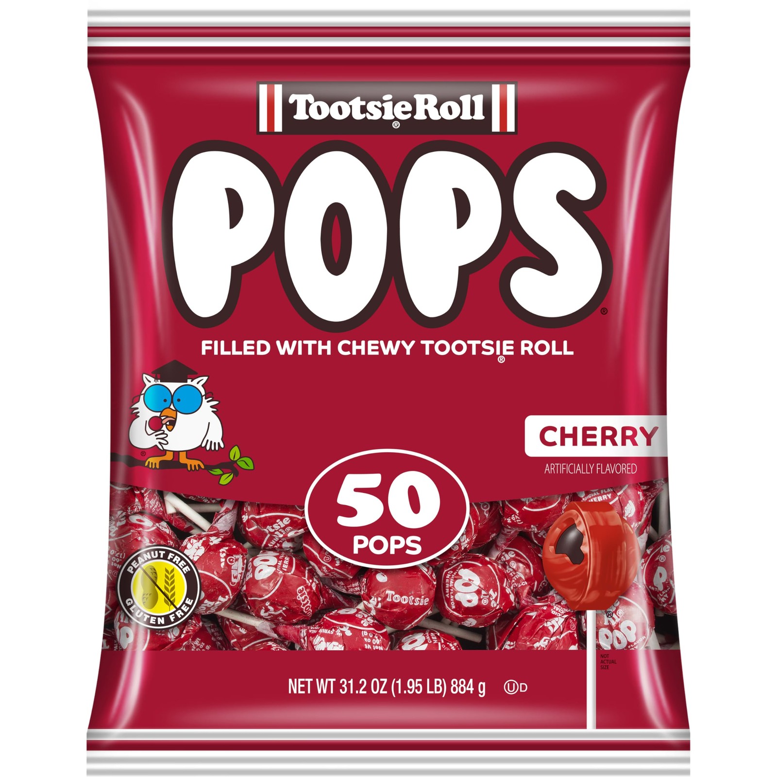 Tootsie Pops Single Flavor Bag - Cherry Flavored Lollipops with Chocolatey Ce