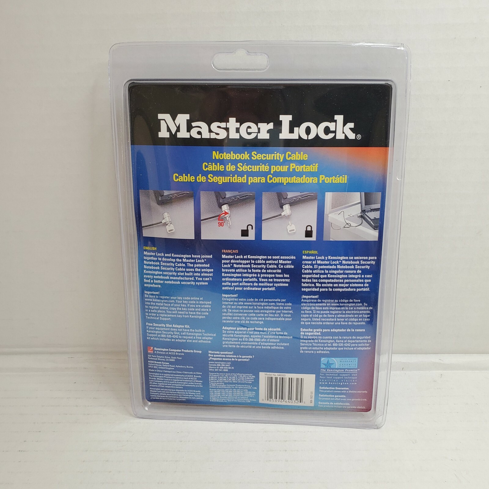 Master Lock Kensington Universal Notebook Security Cable Lock Computer #64030