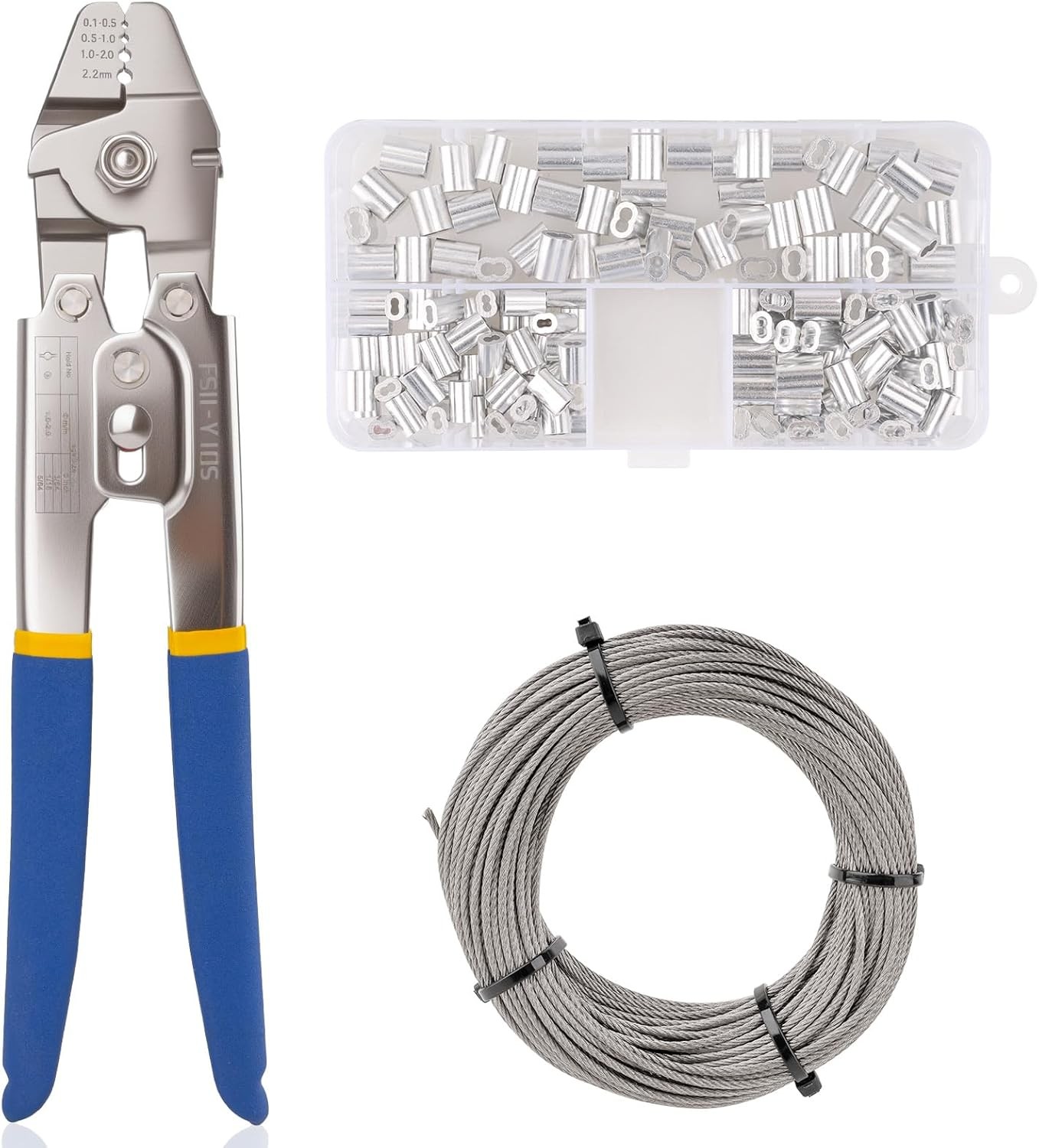 Wire Rope Crimping Tool, 1/16IN 66FT Stainless Steel Wire Rope Kit up to 2.2mm
