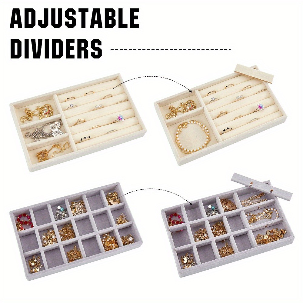 1set 2pcs 2 styles Flocking Jewelry Trays Rectangle Mixed color