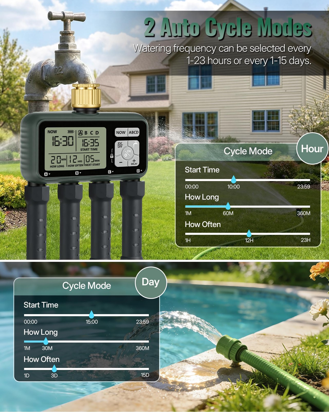 4 Zone Brass Sprinkler Timer Automatic Garden Irrigation System with Rain