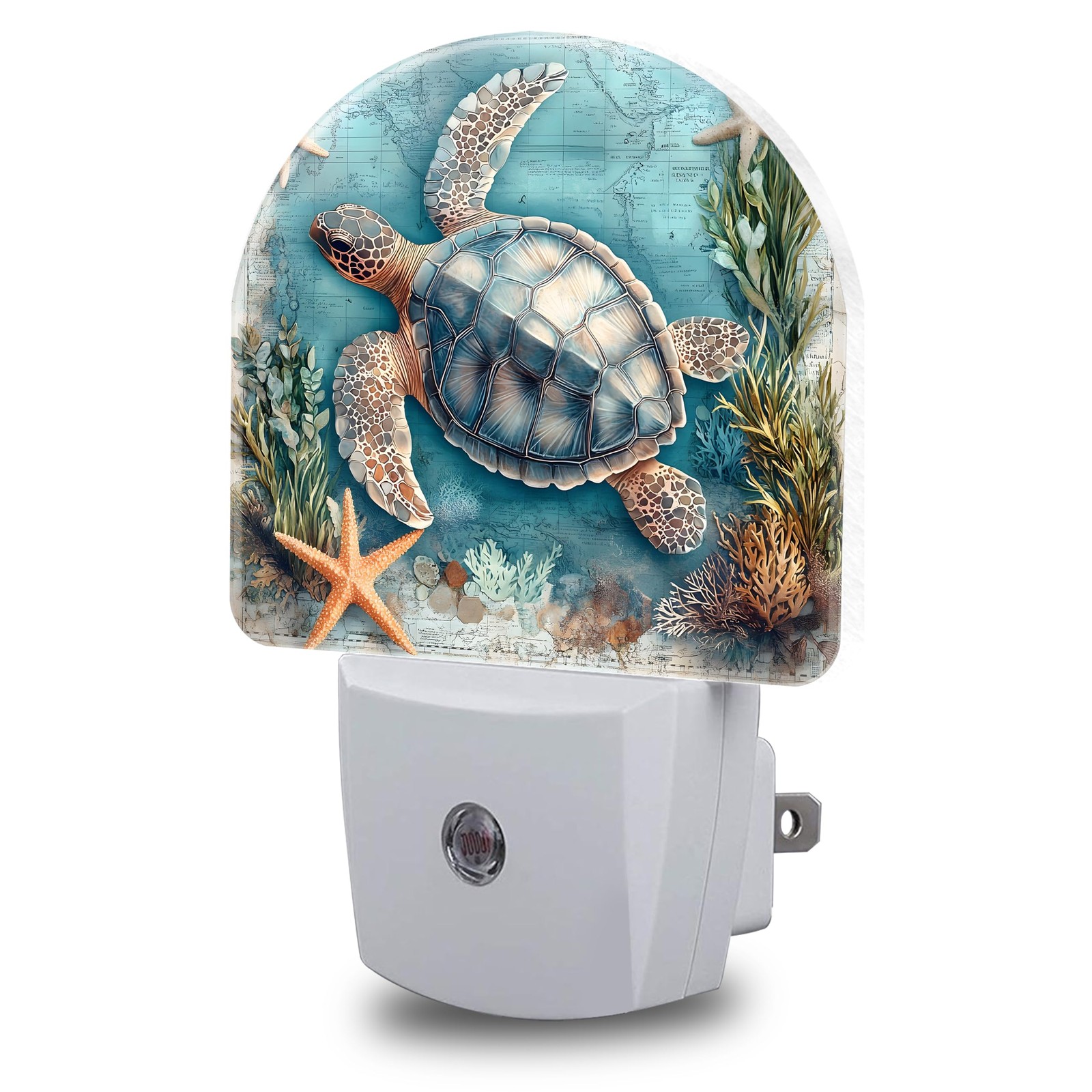 Starfish World Map Night Lights Plug into Wall Sea Turtle Night Light Dusk to...