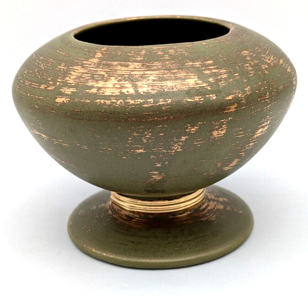 F McFarland Vintage Small Green Gold Pottery Planter California 1961