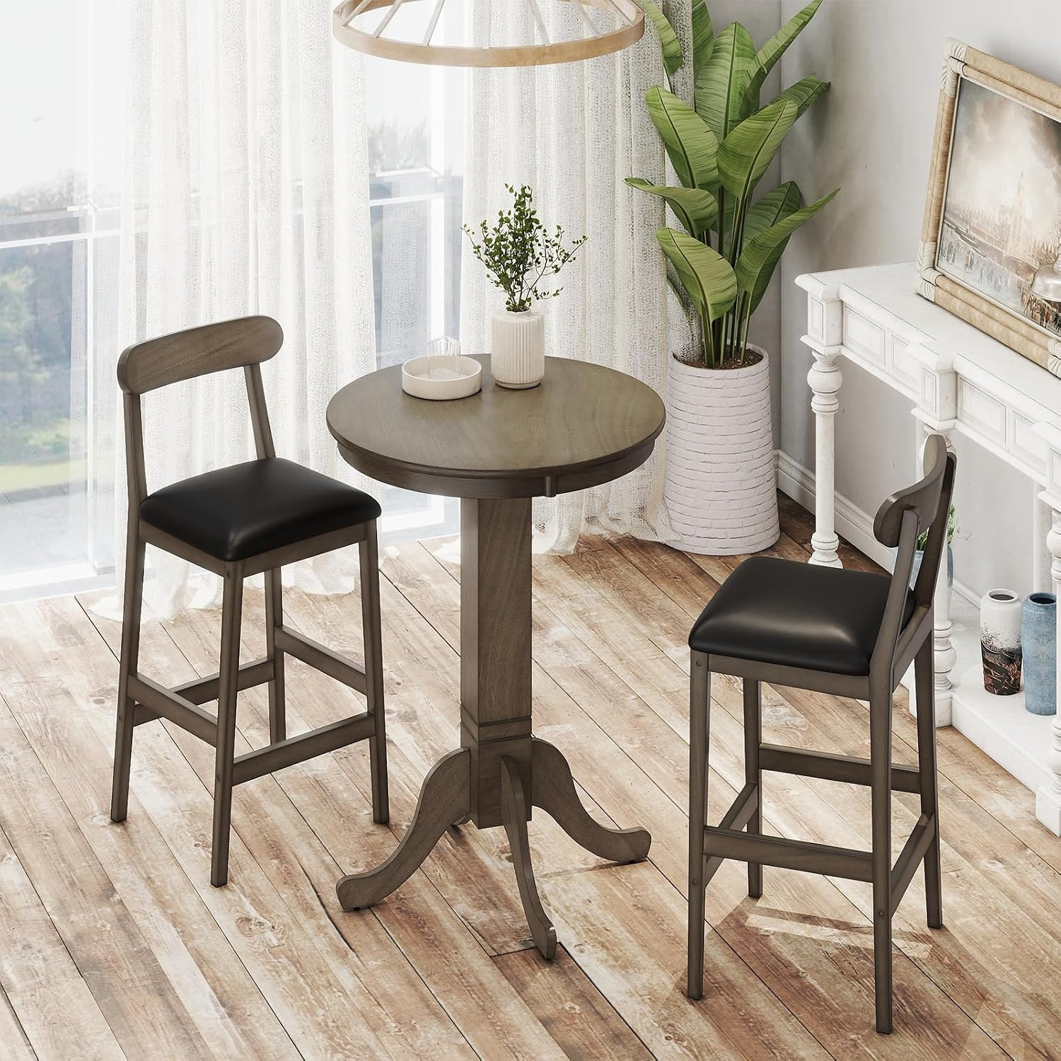 30” round Bar Table, Dining Table with Rubber Wood Frame, Elegant Base, 180 LBS