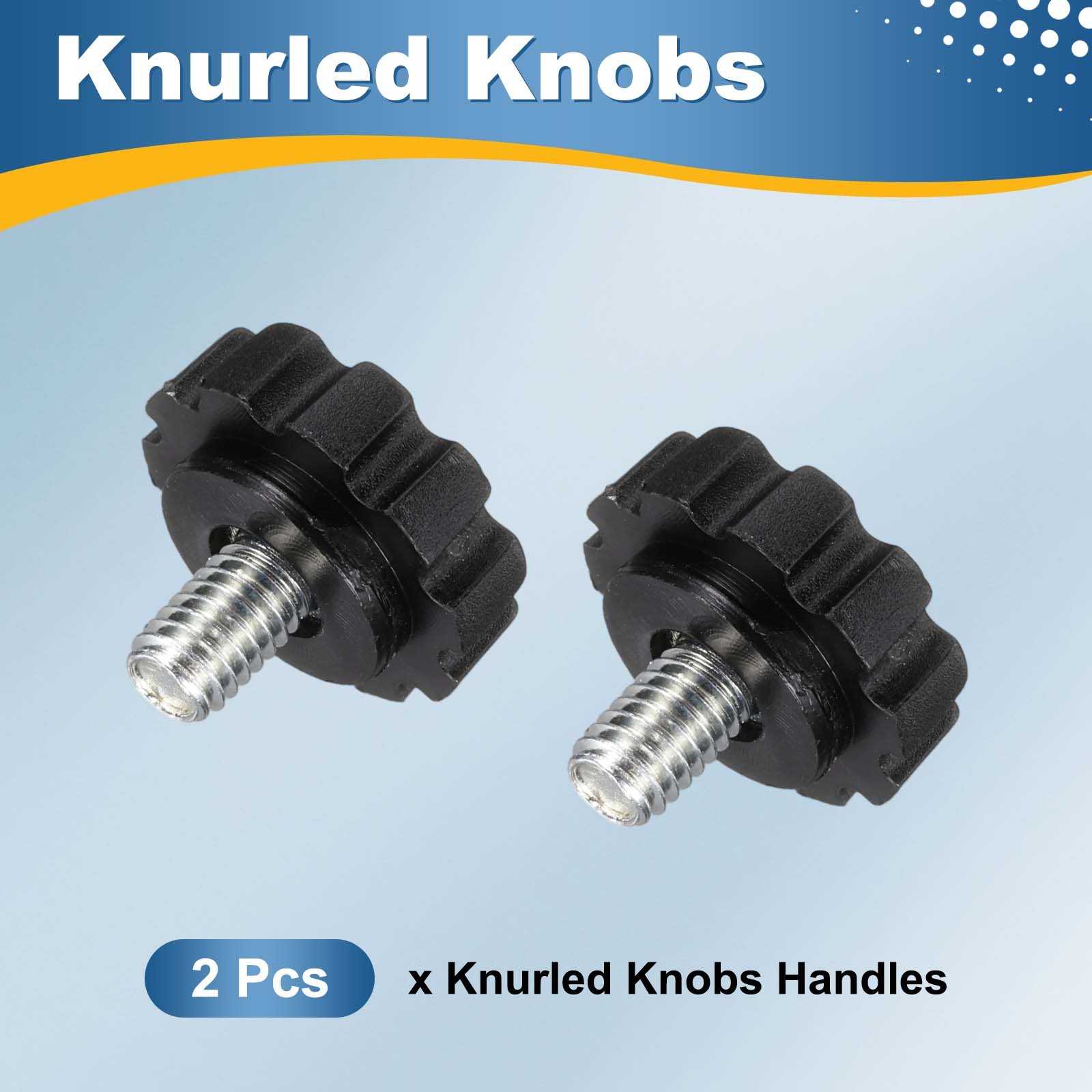 2 Pcs M6 x 8mm Male Thread Knurled Knobs Handles Hand Clamping Screws Black