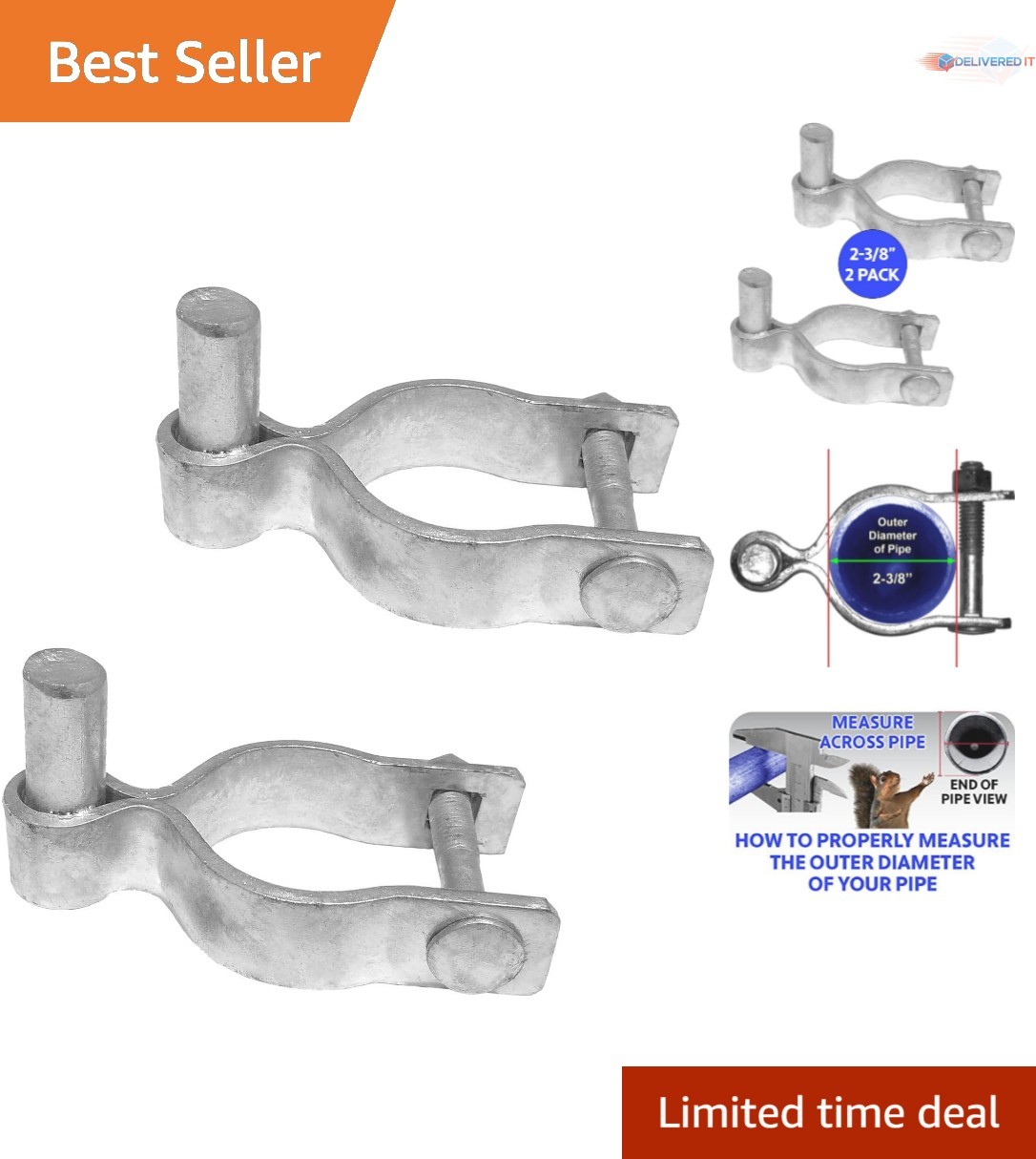 2-3/8 Inch Galvanized Chain Link Fence Gate Post Hinge Pack of 2