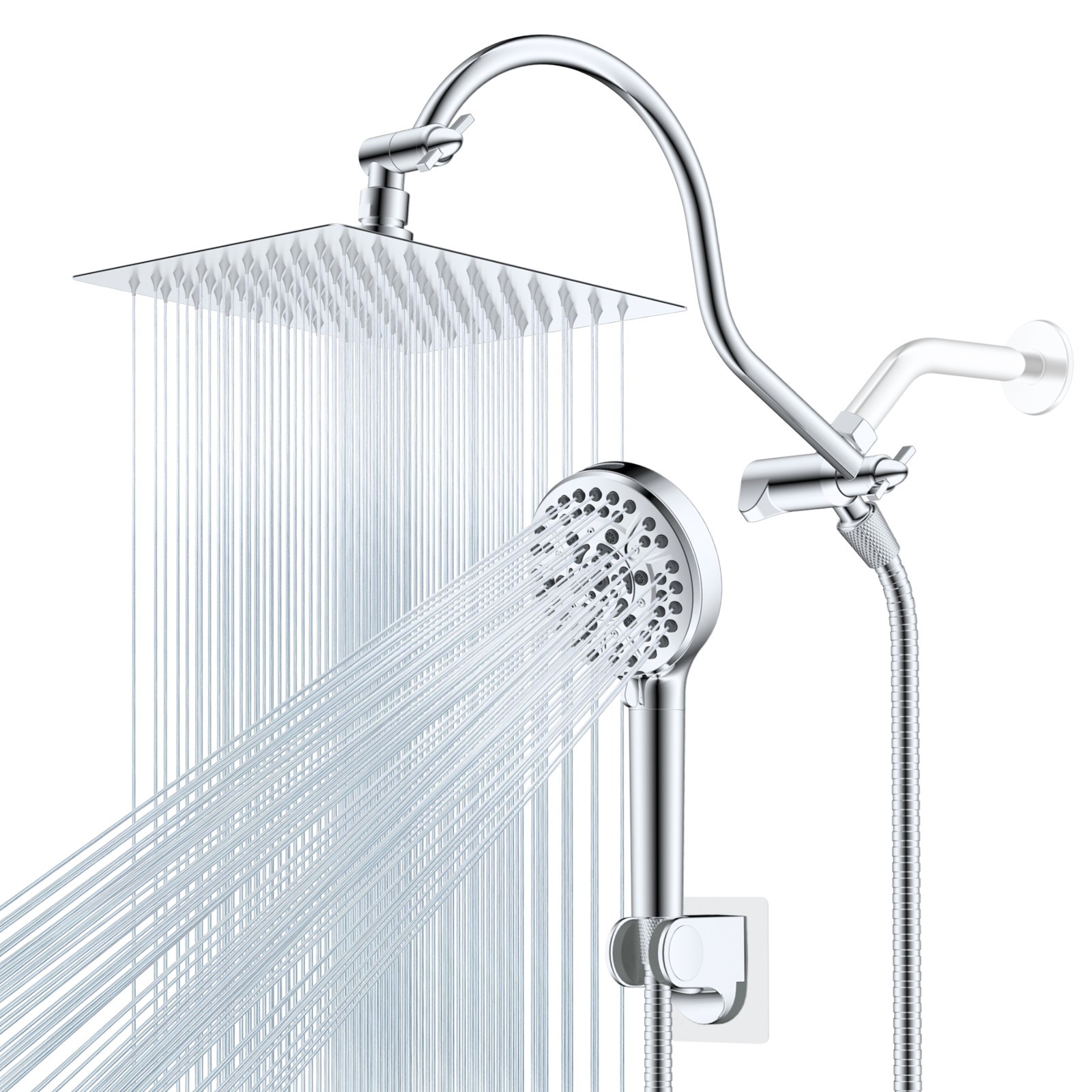 8" High Pressure Rainfall Shower Head Combo with Handheld Spray 10 Spray Setting