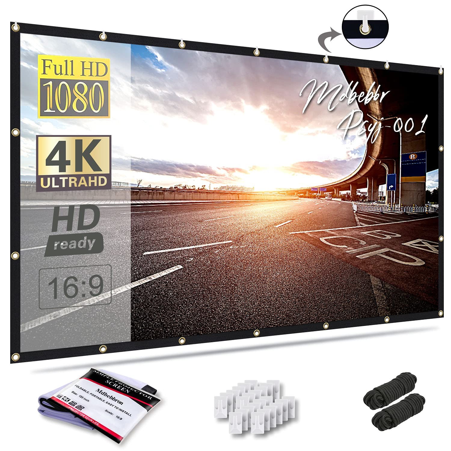 Mdbebbron 120 inch Projector Screen 16:9 Foldable 120 inches, Black