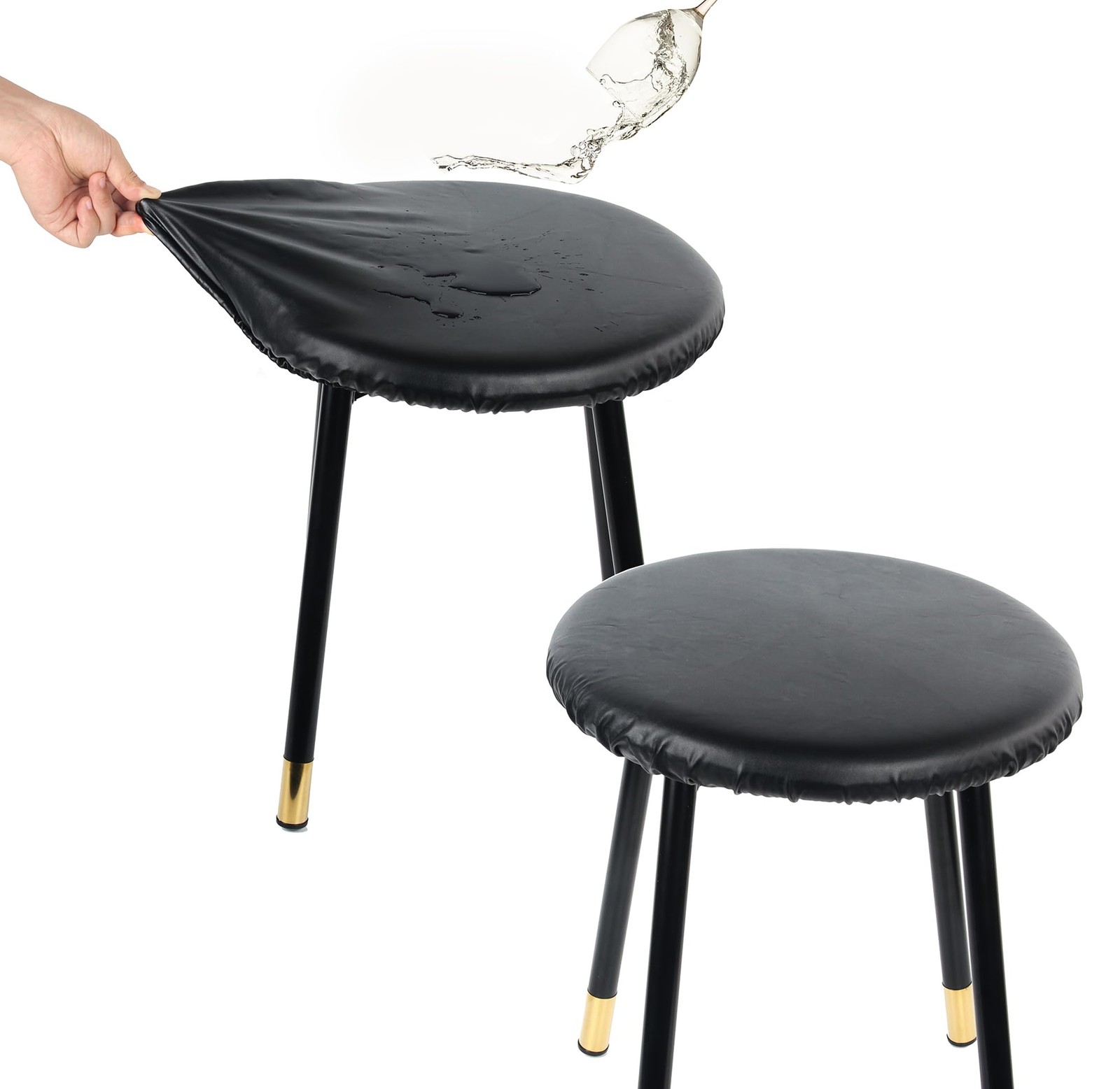 15"-20" Stretch Round Stool Covers Bar Stool Seat Cover Black 2 Pack