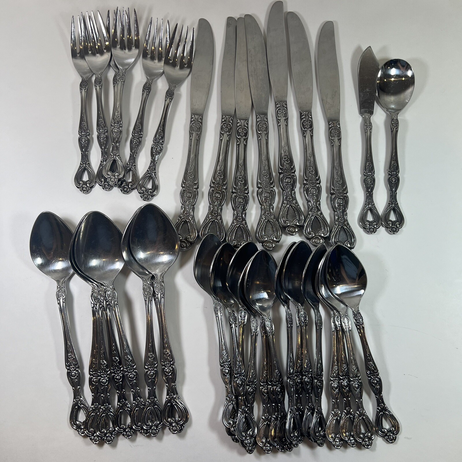 38 Pc Set Flatware Cosmos Stainless Japan Palm Beach Spoons Knives Forks Serving