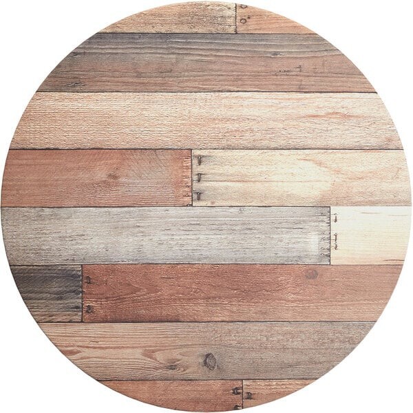 24'' Round All-Weather Restaurant Table Top w/ Textured Mixed Plank Laminate Top