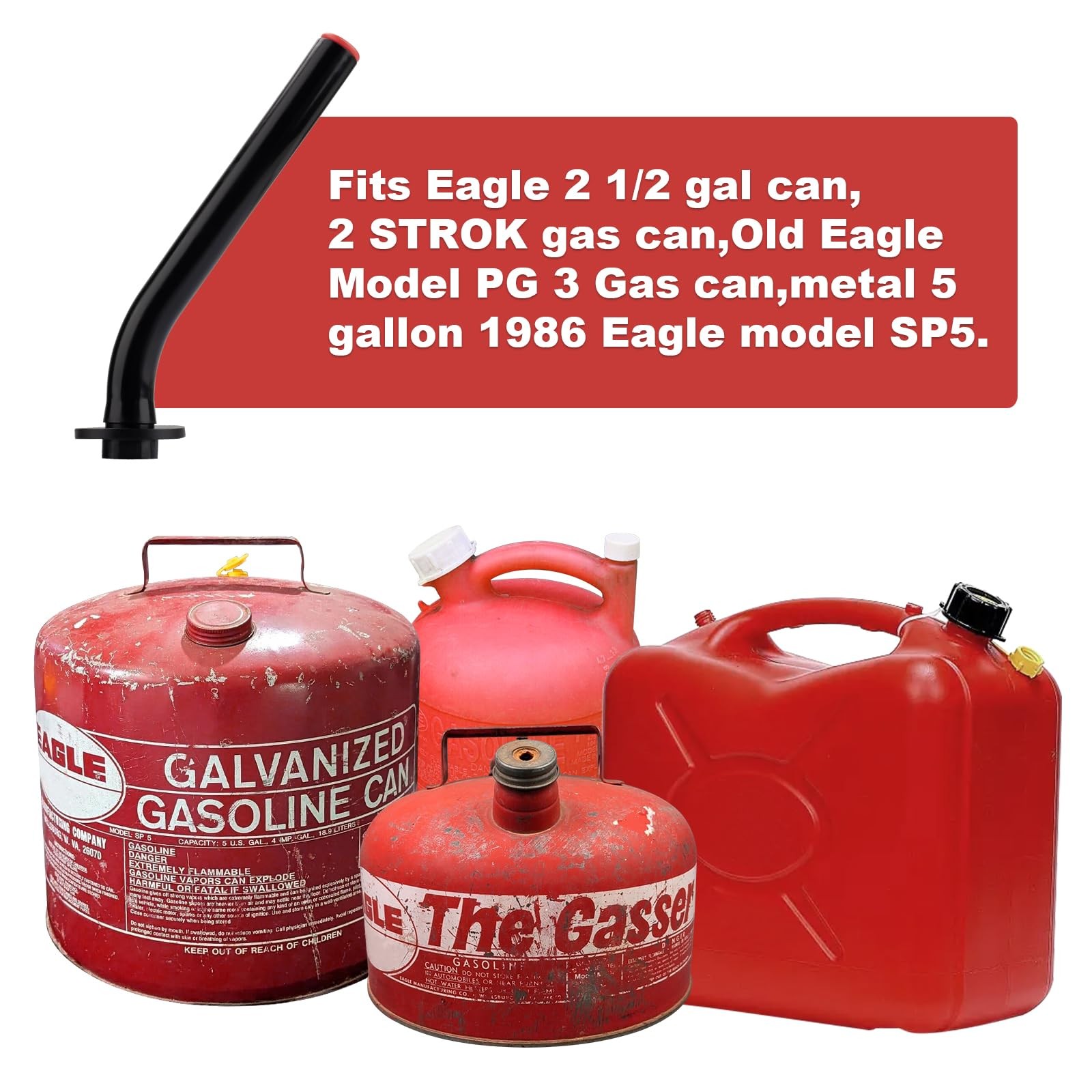 No Cap Gas Can Spout and Rubber Stopper Replacement for Eagle Cans black