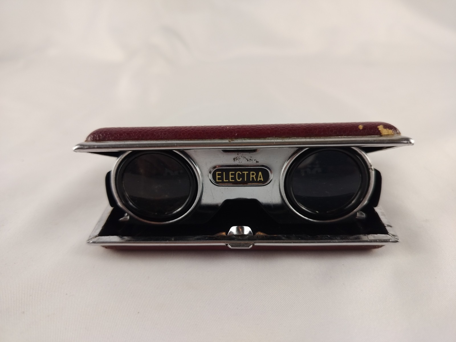Vintage Folding Pop up Opera Glasses Binoculars w Case Coated Lens Brown Electra