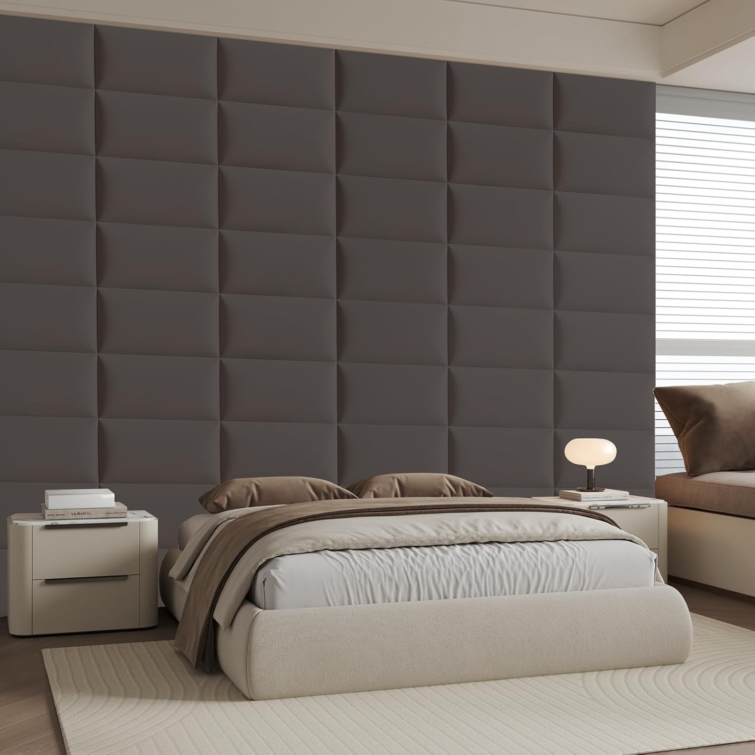 Gray Modular Stick-On Padded Headboard 6 Panel Set for King or Queen Size Bed