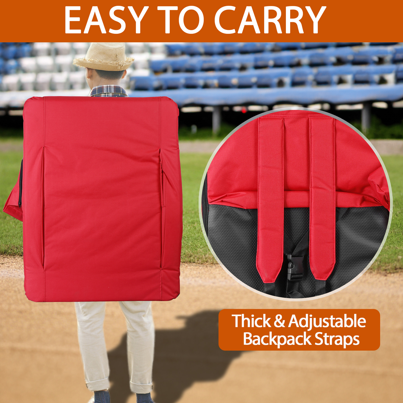 2 PCS Folding Stadium Seat for Bleachers with Adjustable Reclining Position Red