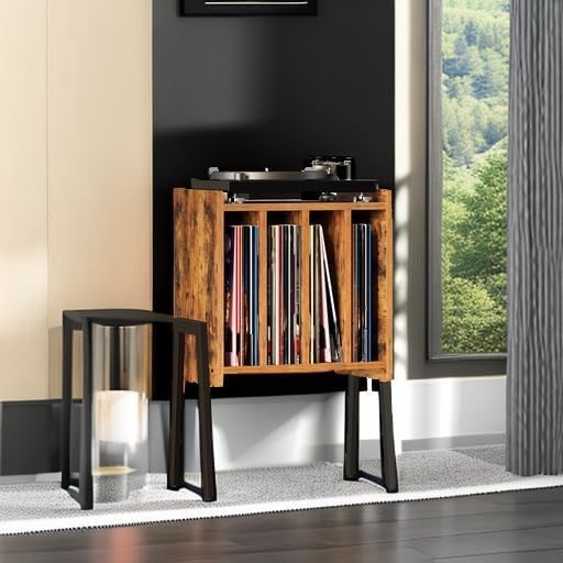 Record Player Stand Table with Vinyl Storage Shelf Nightstand
