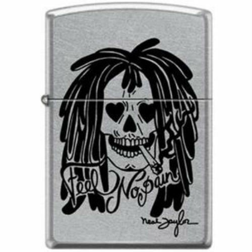 Neal Taylor Skull With Dreads Feel No Pain Zippo Lighter