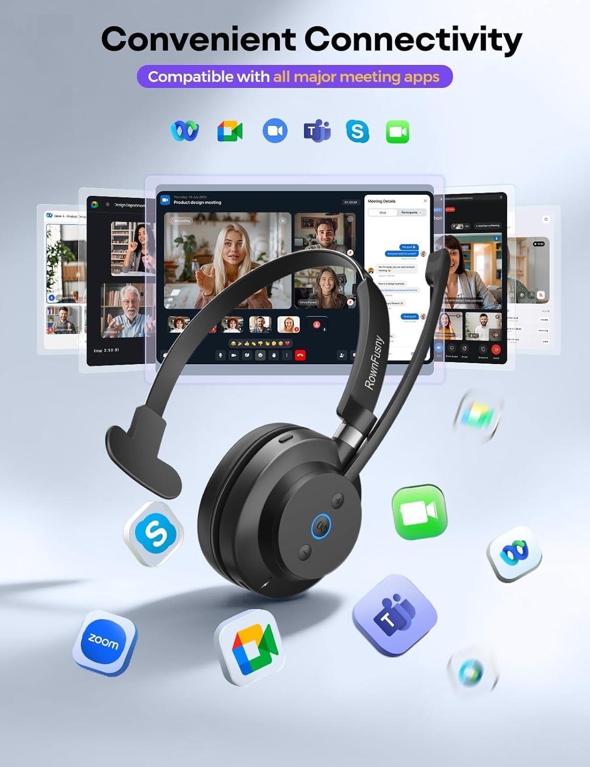 Wireless Headset Clear Sound ＆ Comfortable USB Dongle Microphone for Call Center