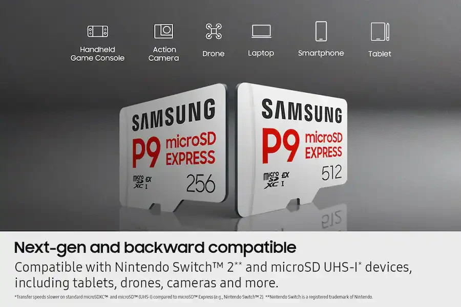 Samsung P9 Express Gaming microSD Card 256GB microSDXC for Switch 2 Switch OLED