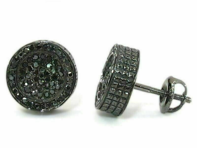 1Ct Lab Created Diamond Stud Earrings For Men's 14k Black Gold Over 925 Silver
