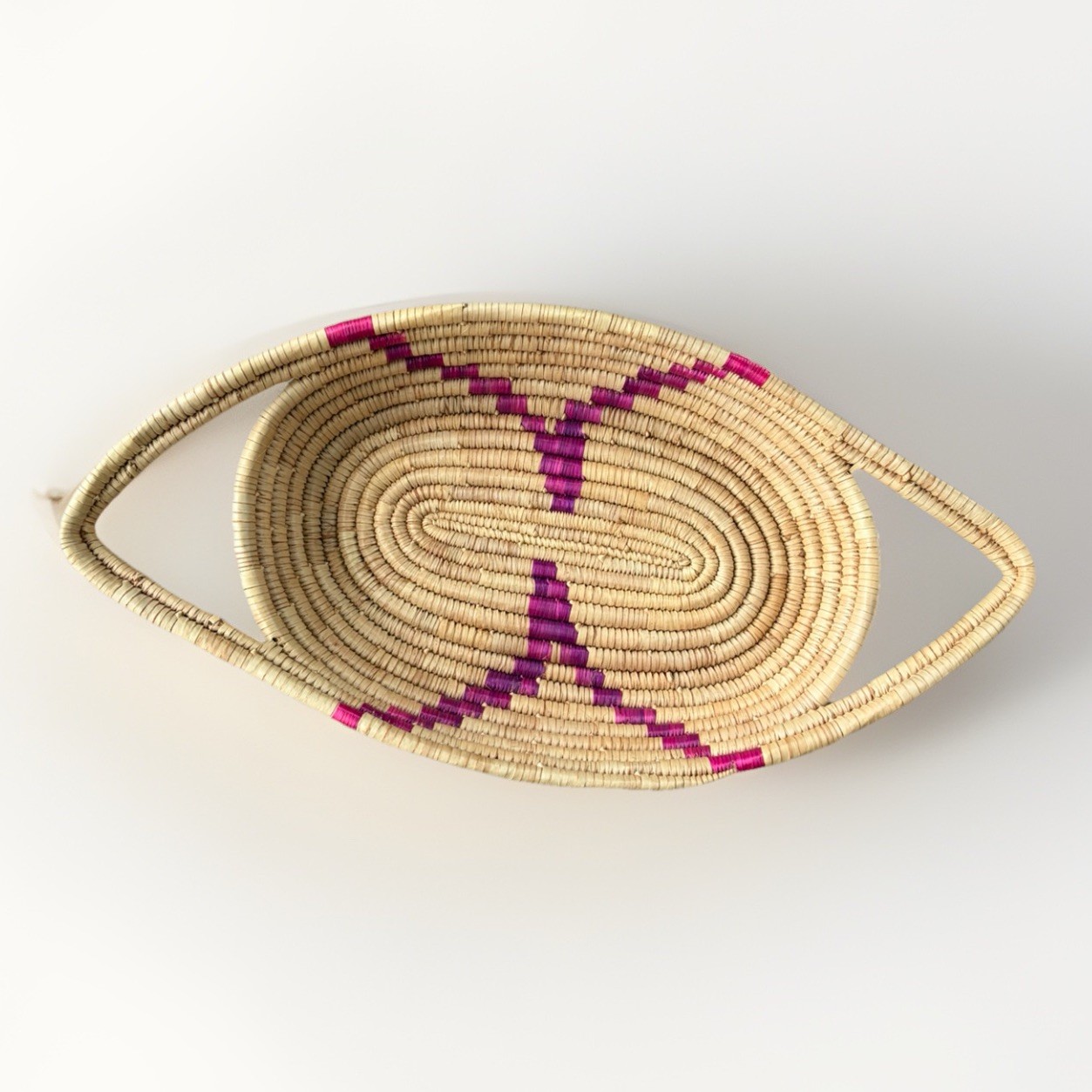 Hand Woven Storage Basket Oval Handles Purple Accent